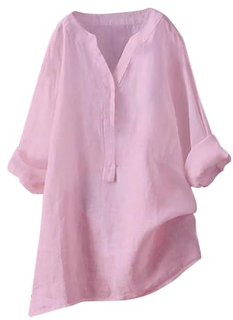 Damblus, långärmad, tunn, linneskjorta, damer, sommar, långärmad skjorta, V-ringad, sommarskjorta, enfärgad, linneblus, minimalistisk, strandskjorta, elegant, långärmad, bomull, linne, sommarblus