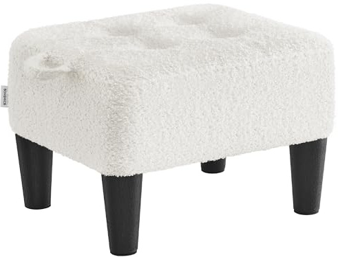SONGMICS Reposapiés, Taburete Pequeño, Felpa, Acolchado Grueso | Carga hasta 150 kg, para Salón Dormitorio Entrada, Blanco Cálido Claro, Colección MACEO LOM503WD01