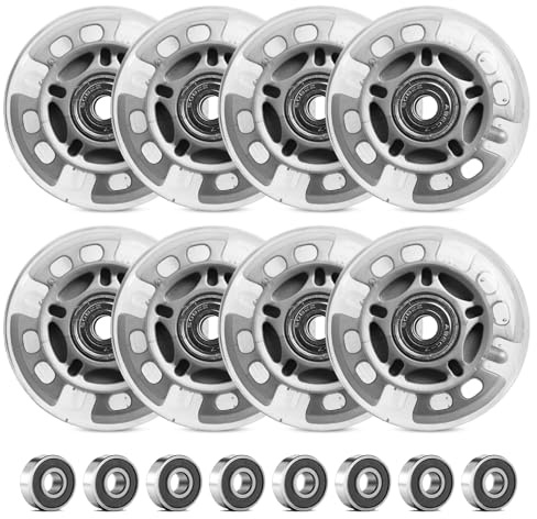 Lot de 8 roues de patins à roulettes LED 72 mm - Roues lumineuses avec roulement à billes, roues de rechange pour patins à roulettes et patins de fitness - Roues universelles en polyuréthane