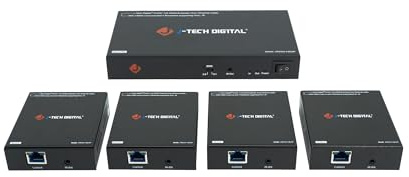 J-Tech Digital HDMI Extender Splitter 1x4 Over Single Cat5e/6 Ethernet Cable Up To 164ft. Supports PoC HDMI Loopout IR Control EDID Switch