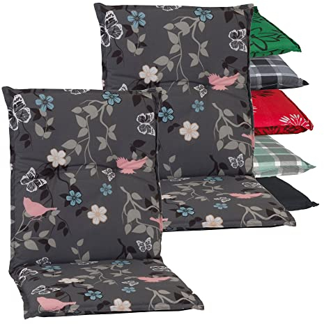 beo Niedriglehner Auflagen 2er Set UV-beständig Barcelona | Made in EU nach Öko-Tex Standard | Waschbare Stuhlauflage Niedriglehner | Atmungsaktive Auflagen Niedriglehner mit Blumen- & Vogel-Muster