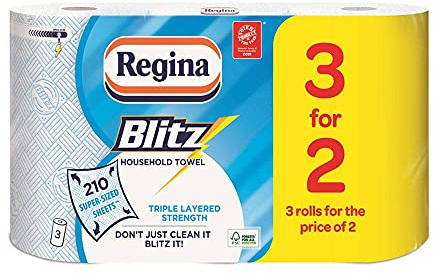 Regina Blitz Kitchen Towel Extra Large Roll 3ply Super Absorbent Paper, Pack of 3