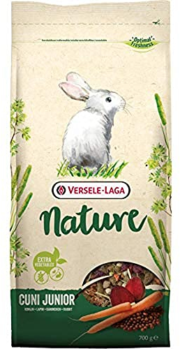 Versele-Laga Nature Cuni Junior | 700 g | Pienso Completo para Conejos (Enanos) de hasta 8 Meses de Edad | Mezcla variada Llena de Diferentes Hierbas y Verduras