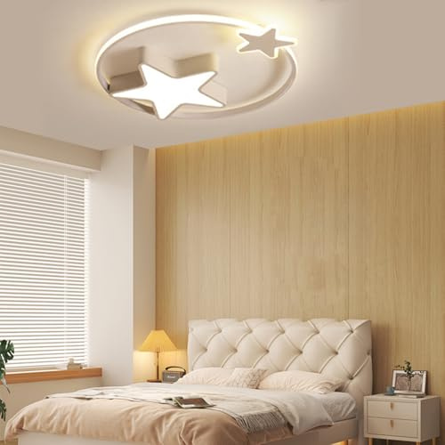HYKISS Taklampa LED modern barnlampa barnrum pojkar flickor taklampa stjärnhimmel lampa dimbar med fjärrkontroll interiör sovrum lampor vardagsrum pendellampa, vit, 55 cm 36 W