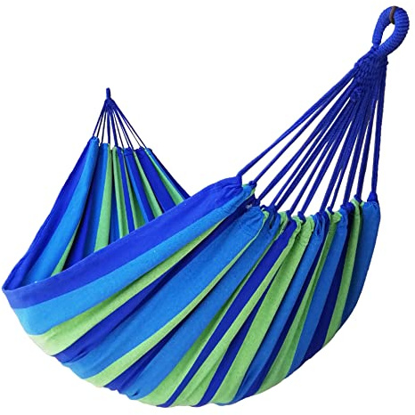 GOCAN Brasiliansk dubbelhängmatta 2 personer extra stor 250x160cm Total längd 350cm Last 250kg Canvas Bomullshängmatta för uteplats Veranda Trädgård Bakgård Lounging utomhus och inomhus XXXL