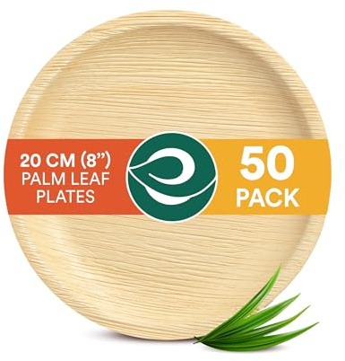 ECO SOUL runde Palmblatt Teller 20 cm (8 Zoll) (50 Stück) | 100% kompostierbar & stabil | Bio Einwegteller aus Palmblatt | Hochwertiges Einweggeschirr für Party & Dessert