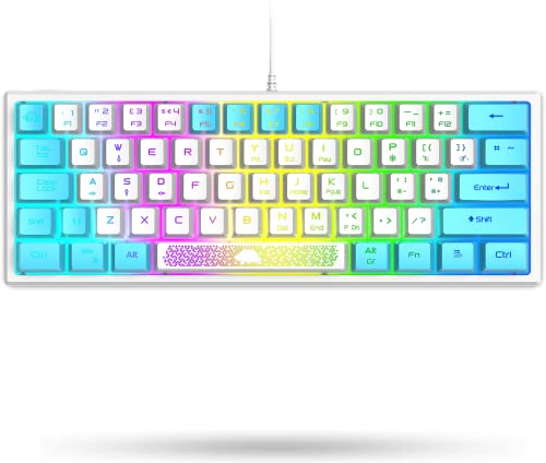 LexonElec K61-60% Mini Gaming Tastiera Colorata Bianco E Blu Meccanica Sentire Piccola RGB Retroilluminata Illuminata LED- Con USB Filo QWERTY Layout Ergonomico - Per PC MAC Laptop Ufficio Gamer