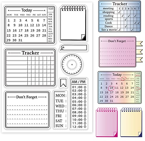 GLOBLELAND Tema de Calendario y Planificador Sello Transparente Sello de Silicona Sellos Transparentes de Goma para Hacer Tarjetas DIY Decoración de Álbum de Recortes