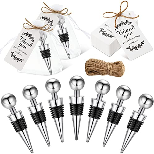 Coume 49 Pcs Wine Stopper Wedding Gifts, 16 Reusable Wine Corks 16 Thank You Labels 16 Organza Bag 1 Volume Hemp Rope, Wine Stopper for Engagement Souvenir Gifts Bridal Shower Wedding Party Supplies