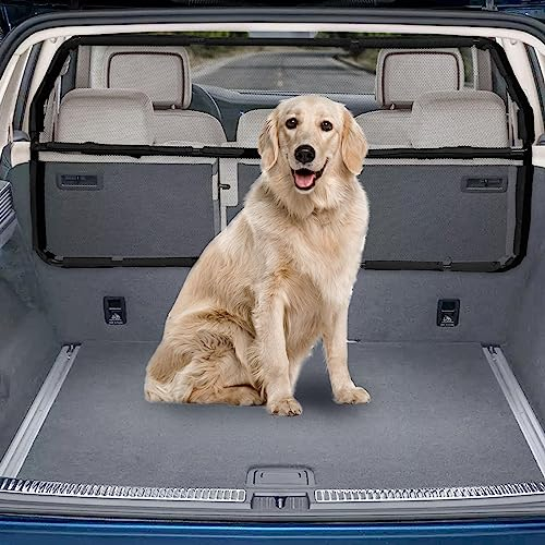 Dog Car Barrier Escape-Proof, 46 Wide Car Divider for 3rd Row Seats & Cargo Area, Durable Cargo Area Dog Car Gate Trunk Barrier with See Through Net Mesh for Small Sized SUV & Vehicles Or Hatchback