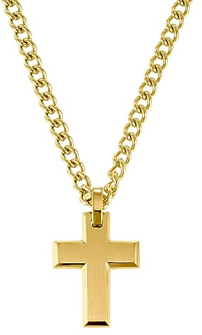 s.Oliver Halskette Edelstahl Herren Halsschmuck, 50 cm, Gold, Kreuz, Kommt in Schmuck Geschenk Box, 2036868