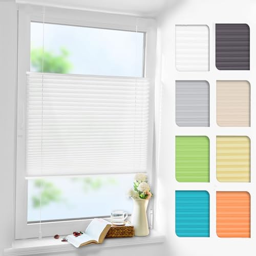 Plissee ohne Bohren Weiß 45x100cm Plissee Klemmfix Version Plisseerollo Sichtschutz und Sonnenschutz Blickdicht Easyfix lichtdurchlässig Rollo für Fenster & Tür