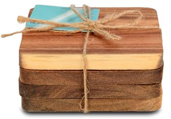 Juego de 4 Posavasos de Madera | Marrón | Rectangular Antideslizante y Aislado | Para Vidrio Café Bar Cocina | Reutilizable y Absorbente | Ø10x1cm
