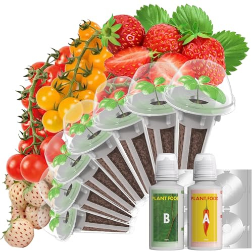 Baccelli di semi di fragola per AeroGarden, Ahopegarden, iDOO Hydroponics Growing System, 350 semi + germinazione tra cui pomodoro rosso ciliegino dorato, fragola bianca, fragola rossa (7 cialde)
