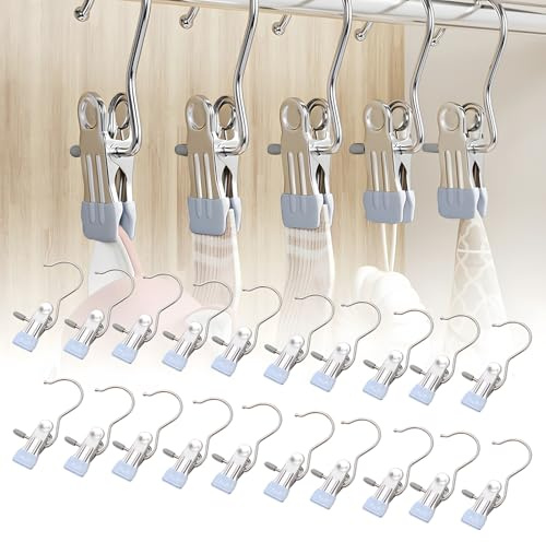 FHBHJNATC 20 Pezzi Grucce Pantaloni, Grucce con Pinze, Ganci con Pinza da Appendere, Clip Metallica Antiscivolo Multifunzionale, Adatta per il Bloccaggio di Vestiti, Calze, Pantaloni, Scarpe