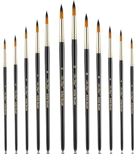 12Pcs Small Round Paint Brushes Acrylic Paint Brush Artist Water Color Paints Brushes Watercolor Brush Round Paintbrush for Water Color Gouache, Ink, Tempera Painting