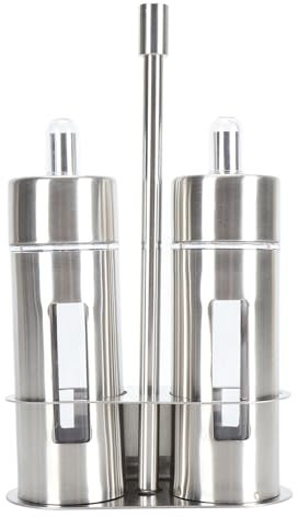 Oil and Vinegar Cruets 80ml Stainless Steel Olive Oil Dispenser Bottle Set with Base Stand Transparent Window for Kitchen