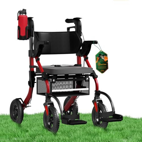 BeneCane 2 in 1 Faltbarer Rollator Rollstuhl für Senioren & Erwachsene Stabil, Höhenverstellbarer Gehwagen mit Sitz und Großen Rutschfesten Rädern für Männer & Frauen, Gehhilfe, Laufhilfe