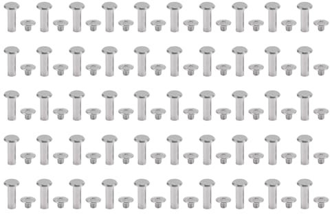 Set di Viti Rivetti in Acciaio Inossidabile Robusto, 50 Set Rivetti e Viti a Testa Rotonda Piatta per Mestieri in Pelle, Album Fotografici, Abbigliamento