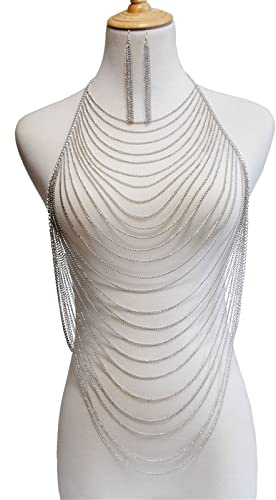 Kvinnors kroppskedja flera lager tofs kroppskedja enkel integrerad kedja halsband för sommar strand, En storlek, Metall, Agat