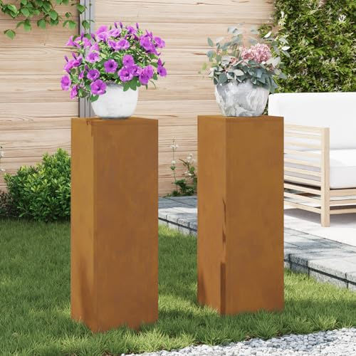 Teenpull Lot de 2 colonnes de plantes d'extérieur en acier Corten, 24 x 24 x 75 cm, aspect rouille, pour jardin, terrasse et balcon, résistants aux intempéries, décoratifs
