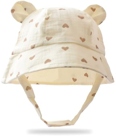 KEWUF Cappello da Sole per Bambini Cappelli da Spiaggia a Tesa Larga Secchiello con Orecchie da Orso per Neonati, Bambino e Ragazzi UPF 50+