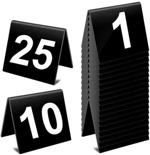 1-25 Table Numbers for Wedding, Double Sided Acrylic Table Tents
