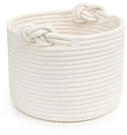 Cestas Organizadoras con Asa, Cajas de Almacenaje de Cuerda de Algodón, Cestas Almacenaje Baño Apilable Organizador de Juguetes para Baño, Armarios, Salones (Weiß, 24×18cm)