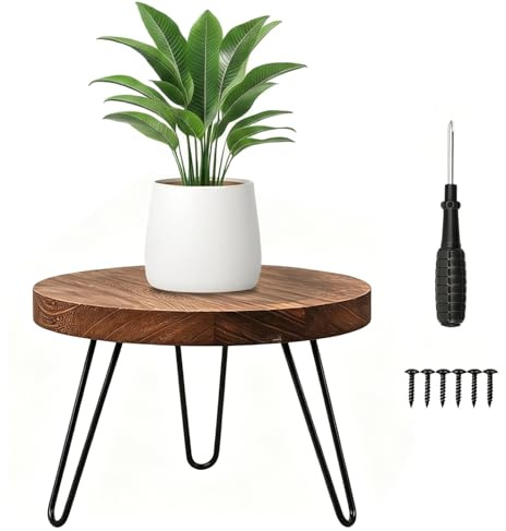 Calenxy Soporte para plantas de madera, 25 x 17 cm, taburete para flores, redondo, alta carga, soporte para flores para diferentes tamaños de macetas, estantería para plantas, taburete para casa