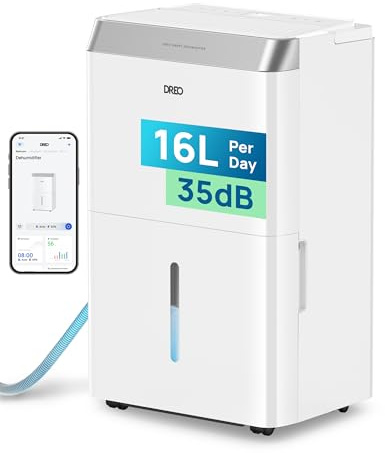 DREO Luftentfeuchter elektrisch, App & WLAN, 16L/24h, Raumentfeuchter leise 38dB, 30m², Entfeuchter energiesparend, 3 Modi, 3,4L Tank, Wäschetrockner & 24h Timer, für Schlafzimmer & Bad & Keller