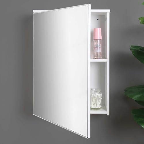 wilko High Gloss Single Mirror Wall Cabinet, White, 40x15x55 cm, Wall Mounted Bathroom Storage