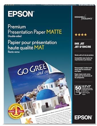 Epson Premium Presentation Paper MATTE (8.5x11 Inches, Double-sided, 50 Sheets) (S041568),Bright White
