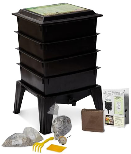 Worm Factory® 360 Black US Made Composting System for Recycling Food Waste at Home – 4 Trays for Efficient Vermicomposting – Durable, Space-Efficient Design, Easy to Assemble, No Odor
