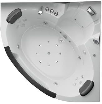 Jet-Line Baignoire Whirlpool 'Villa Carlotta en blanc baignoire d'angle 140 x 140 cm SPA massant avec jets d'air et jets d'eau, avec chauffage et LED illumination, Bain à remous
