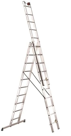 Svelt Svelt Scala Multifunzione Professionale in Alluminio, 10 Gradini, Trasformabile in Scala d'Appoggio o Doppia con Guardacorpo, Stabilizzatore di Base, Rotelle di Sfilo, mod. Euro3