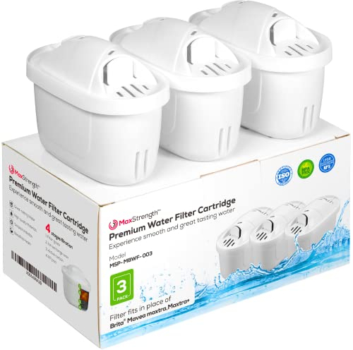 Max Strength Pro Water Filter Cartridges 3pc Set, All-in-1, Fits Brita® Maxtra+® Plus, Maxtra Pro®, Kettle & XL Jugs, 3 Month Supply, BPA Free, Compatible with Mavea, Elemaris, Marella, Aluna Cool