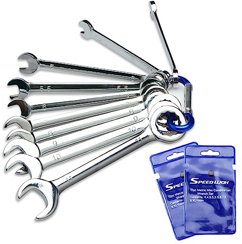SPEEDWOX Mini-Schraubenschlüssel-Set, metrisch, 10-teilig, Zündschlüssel-Sets, 4 mm-11 mm, offenes Ende und Kastenende, Ringmaulschlüssel-Set mit Aufbewahrungstaschen und Schlüsselanhängern für die