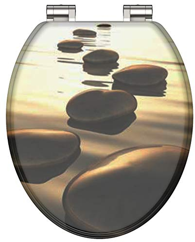 WC-Sitz - Toilettendeckel | Klodeckel mit Absenkautomatik | MDF Holzkern | Toilettensitz mit Muster (Seastone)