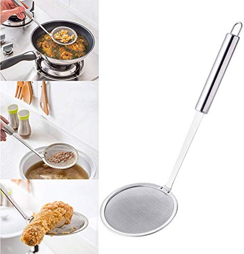 Filter Spoon, Stainless Steel Deep Fat Fryer Skimmer Spoon,Oil Filter Skimmer Strainer Colander Spoon Mesh Oil Filter Ladle Kitchen Tools for Hot Pot,Deep Fat Fryer,Skims Fat Scums