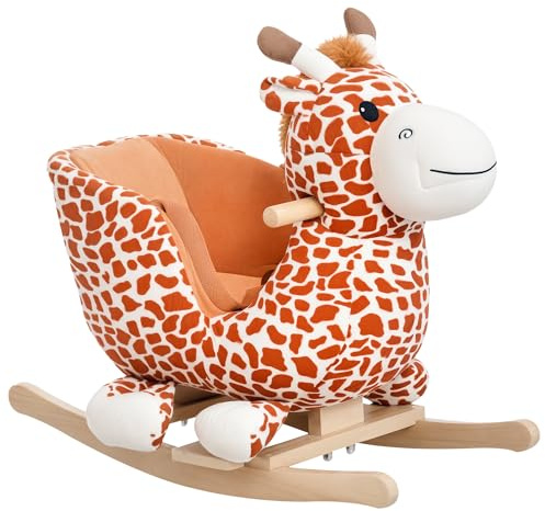 Qaba Kids Plush Ride-On Rocking Horse Toy Giraffe Style with Song for 18-36 Months, Brown