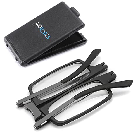 SZEOEOM Ultra-Thin Foldable Reading Glasses Ultra-light Bule-light Folding Readers for Men Women Compact Travel Portable Rectangle Eyewear Case (Black, 2.5, diopters)