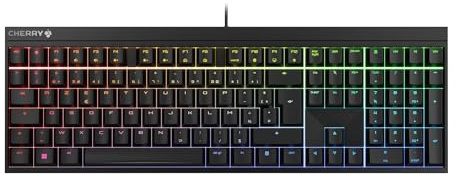 CHERRY MX 2.0S, Clavier de Gaming Mécanique avec Rétro-Éclairage RGB, Disposition Française (AZERTY), Filaire, Conçu en Allemagne, Original MX Red Switches, Noir