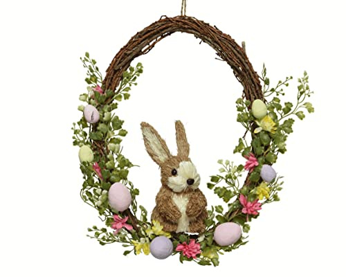Decoris Dörrkrans, 36 cm, krans med plastblommor, påskägg, påskhare, påskdekoration, vårdekoration, hängande dekoration, färgglad