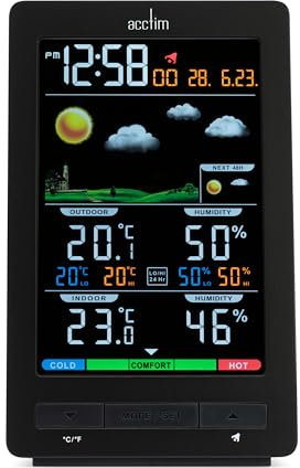 Acctim Ermir 6 in 1 Barometric Weather Station with Outdoor Sensor Temperature Humidity VA Display Graphite Grey