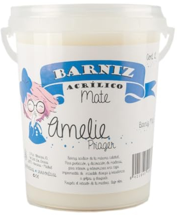Barniz acrílico Mate 1 Litro Amelie Prager 645111 Barniz al agua para pintura a la tiza, madera, manualidades, muebles, 1L