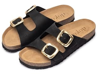 Yokono Sandalia Plana GRANADA-700 Negro | Zapatos Mujer Primavera-Verano | Piel Vacuna Nobuck | 2 CM
