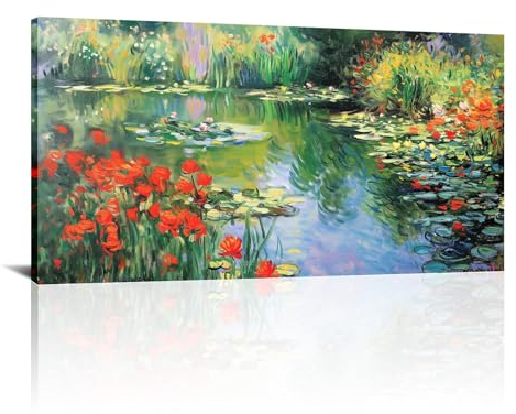 IKDZCM Großer Leinwand-Kunstdruck, Claude Monet-Gemälde, Gartenbild, Leinwandkunstwerk, beeindruckende Garten-Wandkunst für Heimdekoration, 100x198cm(39x78in) mit Rahmen