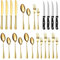 TAN REN Besteck Set Gold 4 Personen, 24-teiliges Besteckset Gold Matt mit Steakmesser, Elegantes Essbesteck mit Messer Gabel Löffel, Tafelbesteck für Küche/Restaurant