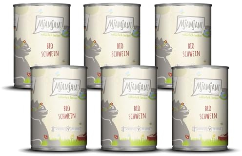 MjAMjAM - Nourriture Humide Premium pour Chats - naturellement délicieux - Bio Porc, Paquet de 6 (6 x 400g), sans céréales avec Extra Viande