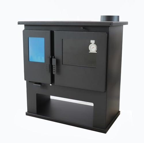 Verso CS Lite Estufa de leña con horno y termómetro, placa de cocción de 7,7 kW de potencia calorífica, estufa multifuncional para cocinar y calentar, estufa de leña eficiente